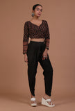 Black Cotton Ajrakh Printed Full Sleeve Blouse