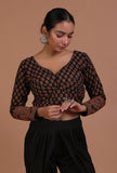 Black Cotton Ajrakh Printed Full Sleeve Blouse