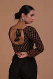 Black Cotton Ajrakh Printed Full Sleeve Blouse
