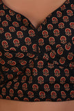 Black Cotton Ajrakh Printed Full Sleeve Blouse