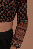 Black Cotton Ajrakh Printed Full Sleeve Blouse