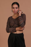 Black Cotton Ajrakh Printed Full Sleeve Blouse