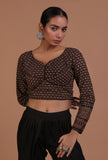 Black Cotton Ajrakh Printed Full Sleeve Blouse
