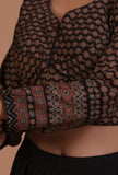Black Cotton Ajrakh Printed Full Sleeve Blouse