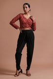 Maroon Cotton Ajrakh Printed Full Sleeve Blouse