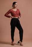 Maroon Cotton Ajrakh Printed Full Sleeve Blouse