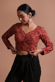 Maroon Cotton Ajrakh Printed Full Sleeve Blouse
