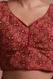 Maroon Cotton Ajrakh Printed Full Sleeve Blouse