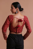 Maroon Cotton Ajrakh Printed Full Sleeve Blouse