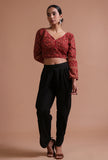 Maroon Cotton Ajrakh Printed Full Sleeve Blouse