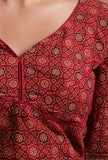 Maroon Cotton Ajrakh Printed Full Sleeve Blouse
