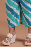 Set Of 2: Sky Blue Cotton Plain Dress & Pant Set