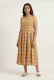 White & Yellow Cotton Printed Dress