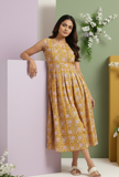 White & Yellow Cotton Printed Dress