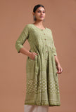 Sage Green Cotton Printed Dress