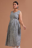 Lightweight grey cotton dress with floral prints