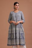 Grey Cotton Printed Dress