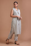 Set Of 2: Light Grey Cotton Solid Plain Kurta & Pant Set