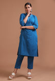 Set Of 2: Blue Cotton Solid Plain Kurta & Pant Set