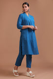 Set Of 2: Blue Cotton Solid Plain Kurta & Pant Set