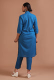 Set Of 2: Blue Cotton Solid Plain Kurta & Pant Set