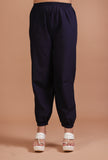 Set Of 2: Navy Blue Cotton Solid Plain Dress & Pant Set