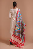 Set Of 3: Off White & Red Cotton Printed Kurta With Pant & Dupatta