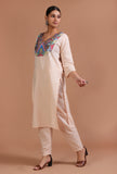 Set Of 3: Off White & Red Cotton Printed Kurta With Pant & Dupatta