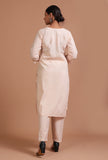 Set Of 3: Off White & Red Cotton Printed Kurta With Pant & Dupatta