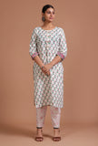 Set Of 2: White & Green Cotton Printed Kurta & Pant Set