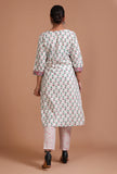 Set Of 2: White & Green Cotton Printed Kurta & Pant Set