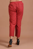 Set Of 2: Red Cotton Plain Kurta & Pant Set