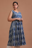 Blue Color Cotton Printed Dress
