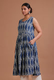 Blue Color Cotton Printed Dress