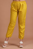 Set Of 3: Yellow Cotton Printed Kurta With Pant & Dupatta