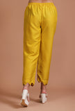 Set Of 3: Yellow Cotton Printed Kurta With Pant & Dupatta