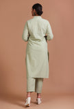 Set Of 2: Mint Green Cotton Plain Kurta & Pant Set