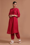 Set Of 2: Red Cotton Plain Kurta & Pant Set