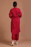 Set Of 2: Red Cotton Plain Kurta & Pant Set
