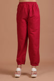 Set Of 2: Red Cotton Plain Kurta & Pant Set