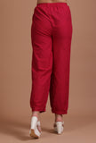Set Of 2: Red Cotton Plain Kurta & Pant Set