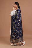 Navy Blue Color Semi Silk Dupatta With Zari Weaving
