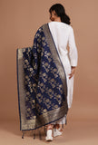 Navy Blue Color Semi Silk Dupatta With Zari Weaving