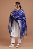 Blue Color Semi Silk Dupatta With Zari Weaving