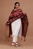 Maroon Color Semi Silk Dupatta With Zari Weaving