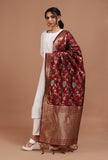 Maroon Color Semi Silk Dupatta With Zari Weaving