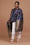 Navy Blue Color Semi Silk Dupatta With Zari Weaving