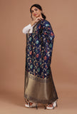 Navy Blue Color Semi Silk Dupatta With Zari Weaving