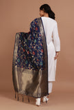 Navy Blue Color Semi Silk Dupatta With Zari Weaving