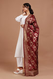 Maroon Color Semi Silk Dupatta With Zari Weaving